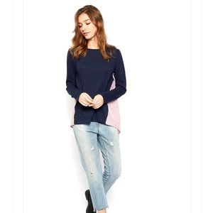 two tones long sleeves top blouse blue red S-L